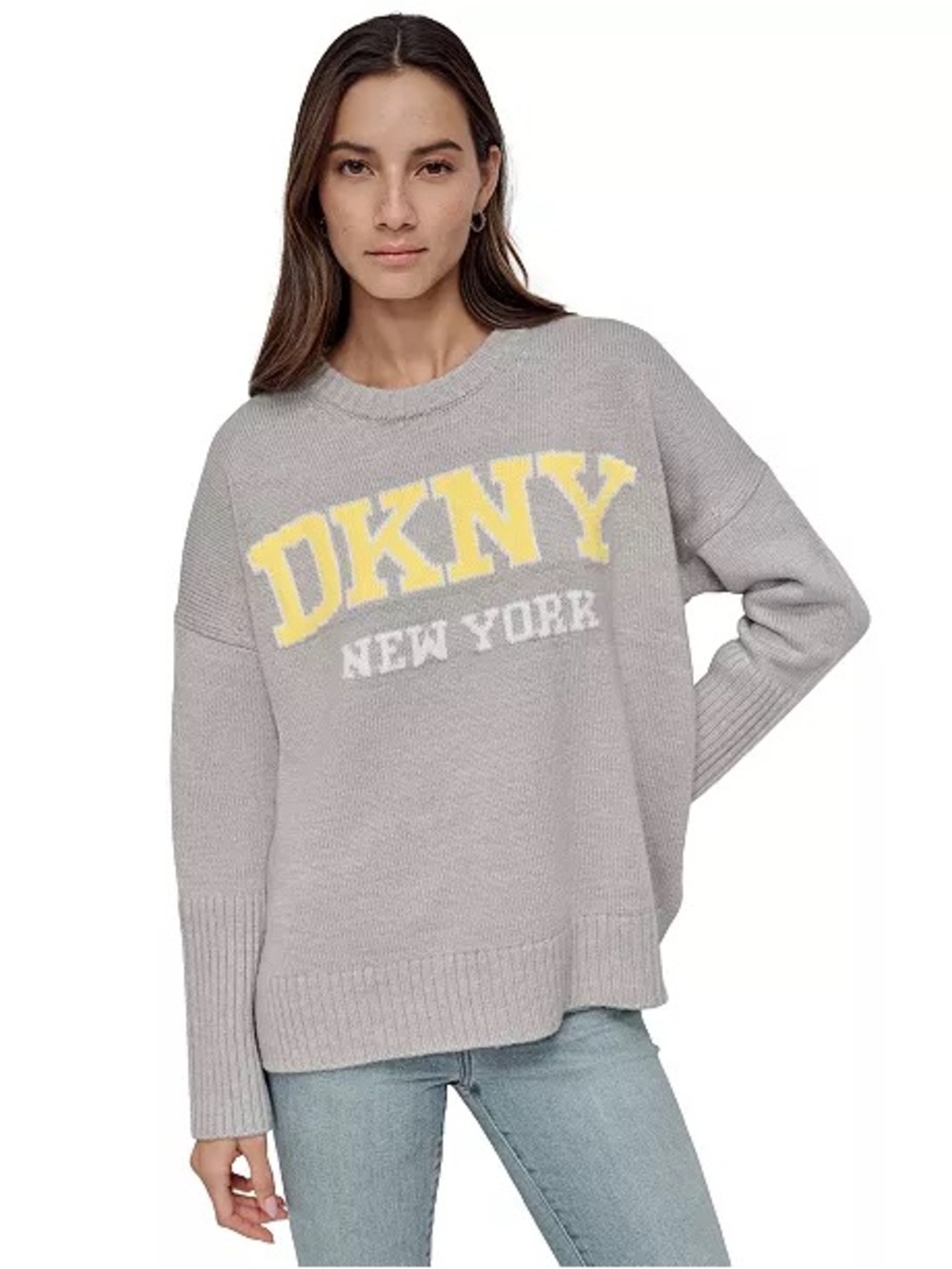 DKNY Petite Varsity Logo Crewneck Sweater